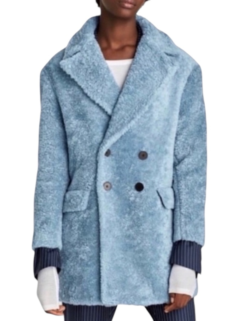 ZARA BASIC Oversized Lined Wool Blend Teddy Coat in Beautiful Blue Size Small